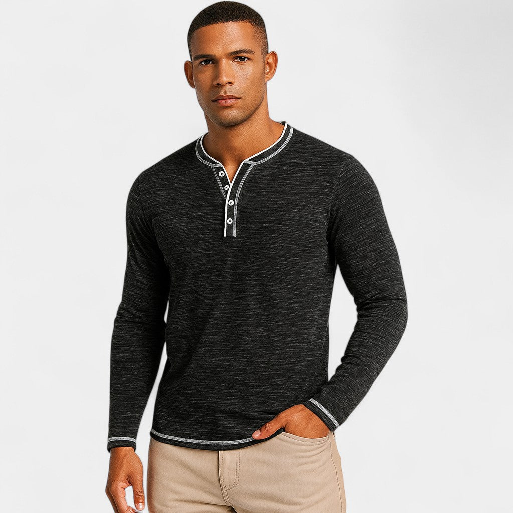 Men's Stretch Cotton Henley – Soft Long Sleeves