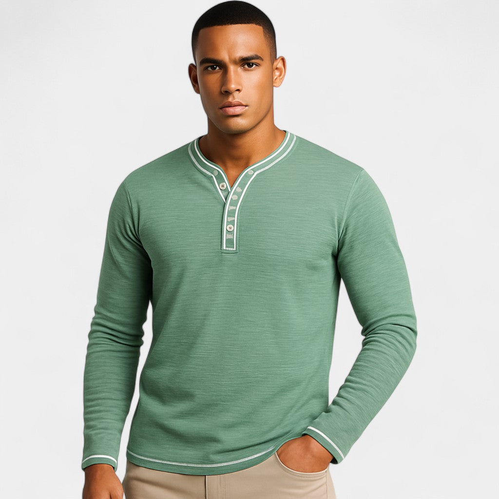 Men's Stretch Cotton Henley – Soft Long Sleeves