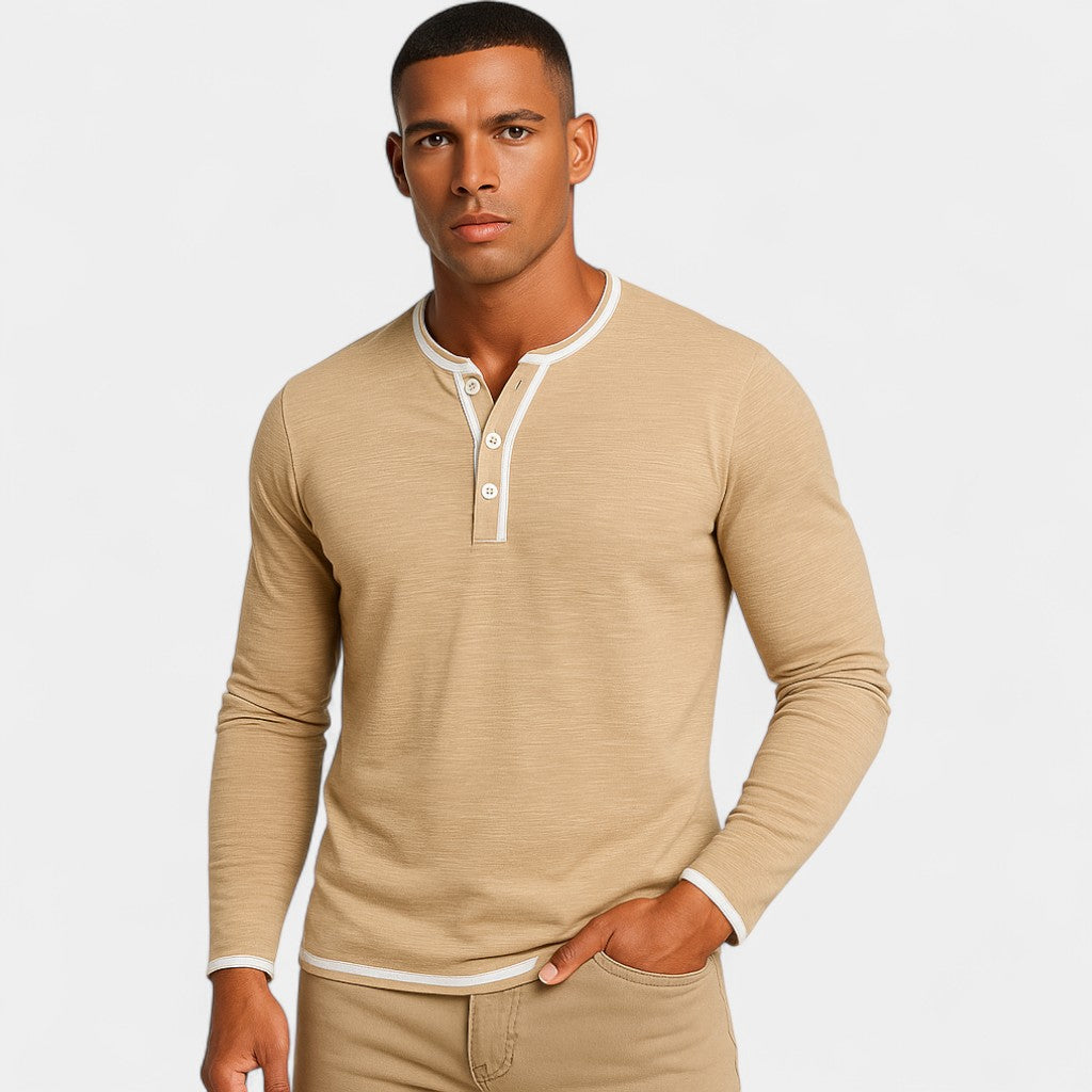 Men's Stretch Cotton Henley – Soft Long Sleeves