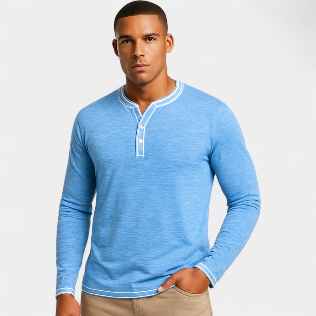 Men's Stretch Cotton Henley – Soft Long Sleeves
