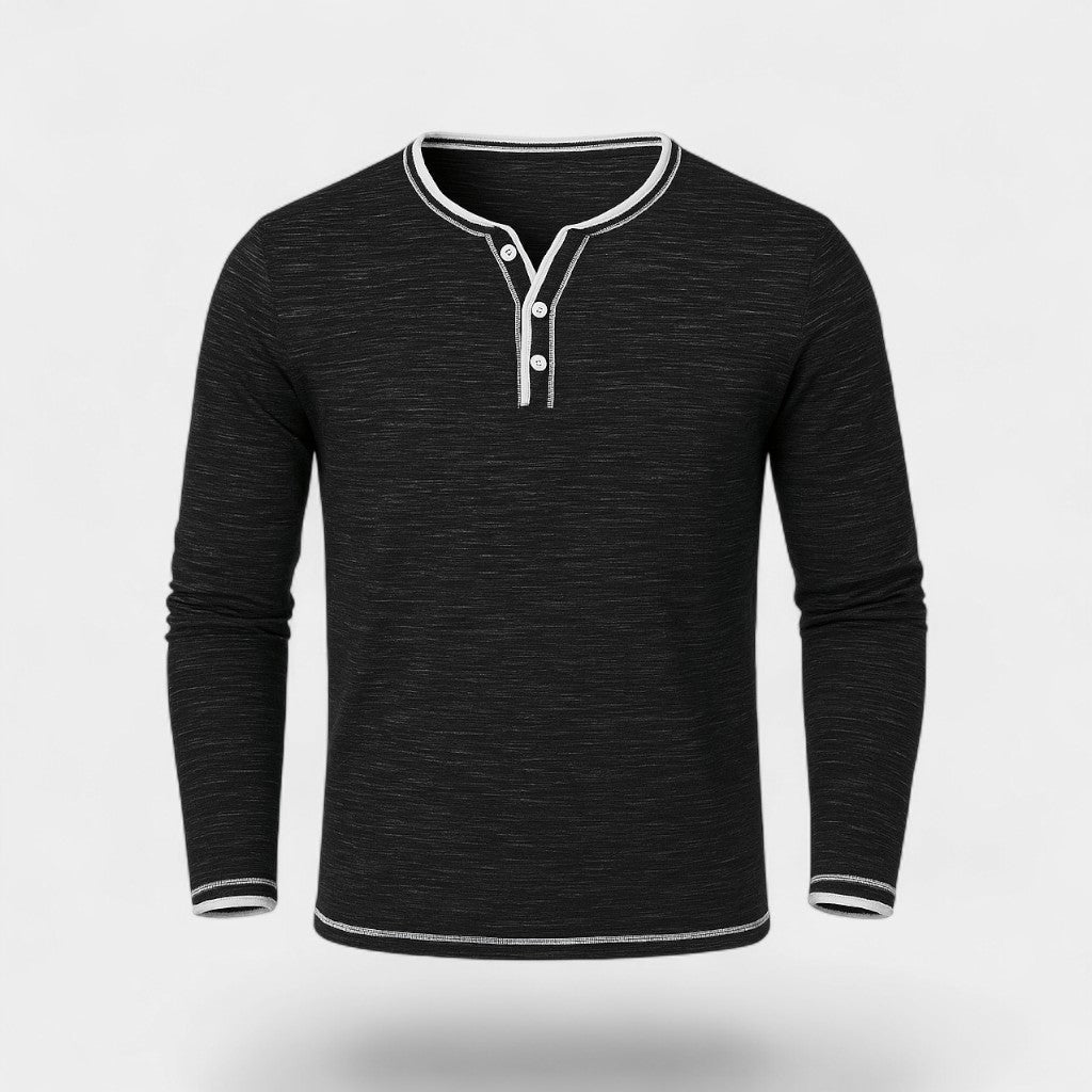 Men's Stretch Cotton Henley – Soft Long Sleeves