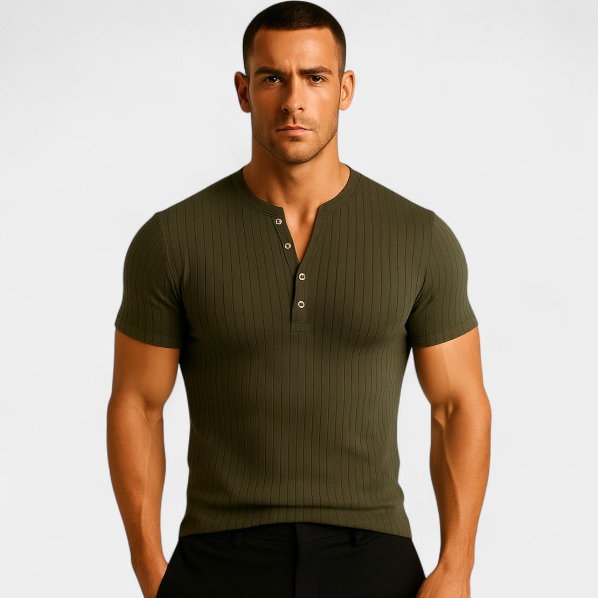 Men's Stretch Ribbed Short Sleeve T-Shirt – Slim Plain Fit