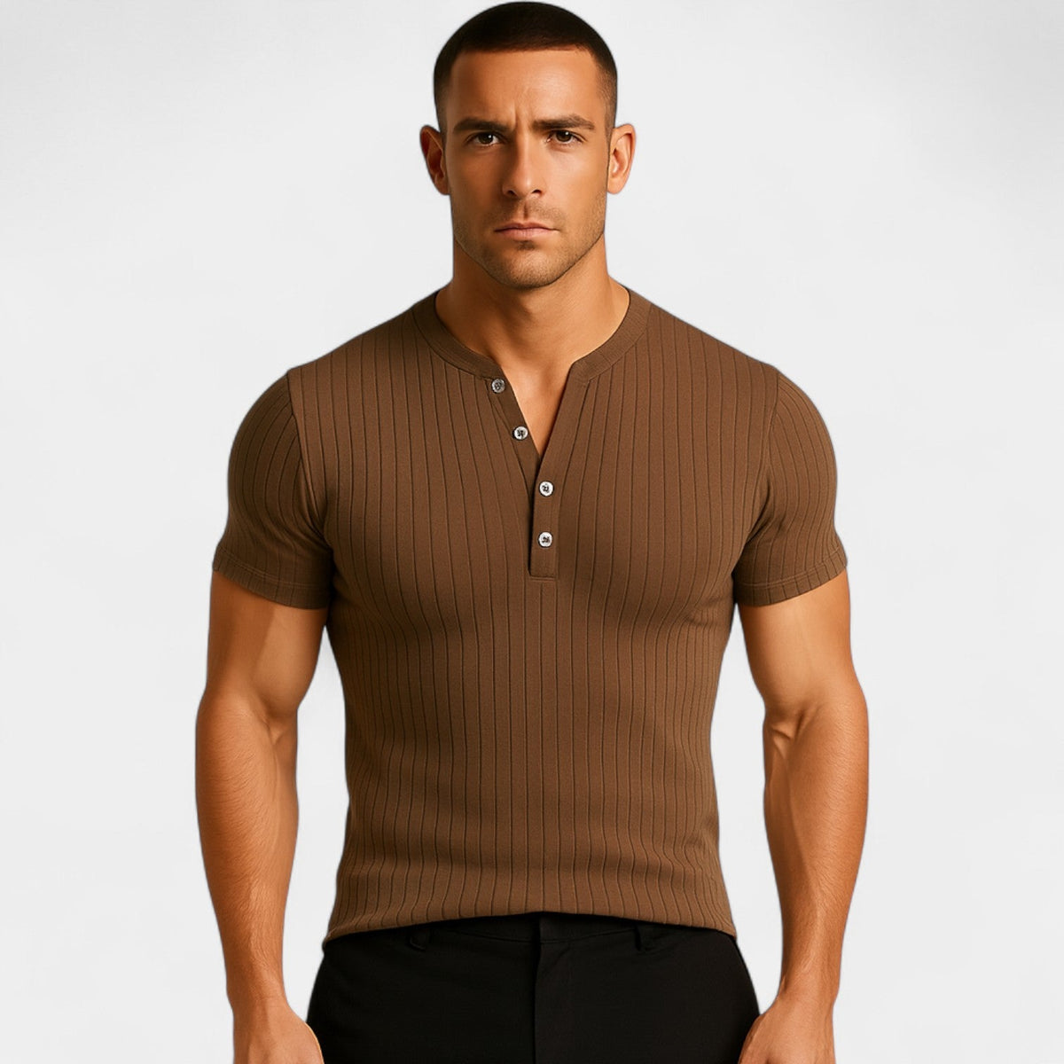 Men's Stretch Ribbed Short Sleeve T-Shirt – Slim Plain Fit