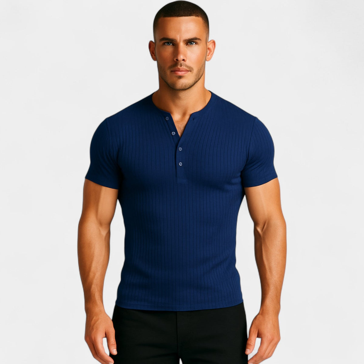 Men's Stretch Ribbed Short Sleeve T-Shirt – Slim Plain Fit