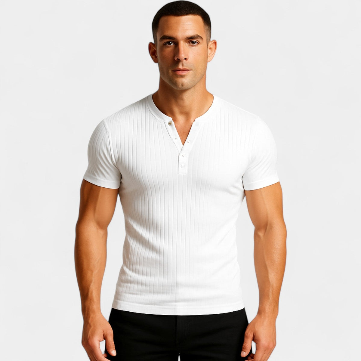 Men's Stretch Ribbed Short Sleeve T-Shirt – Slim Plain Fit
