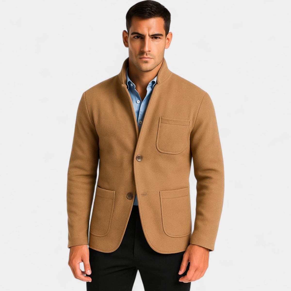 Men's Slim Fit Suit Jacket with Stand Collar – Modern Elegance
