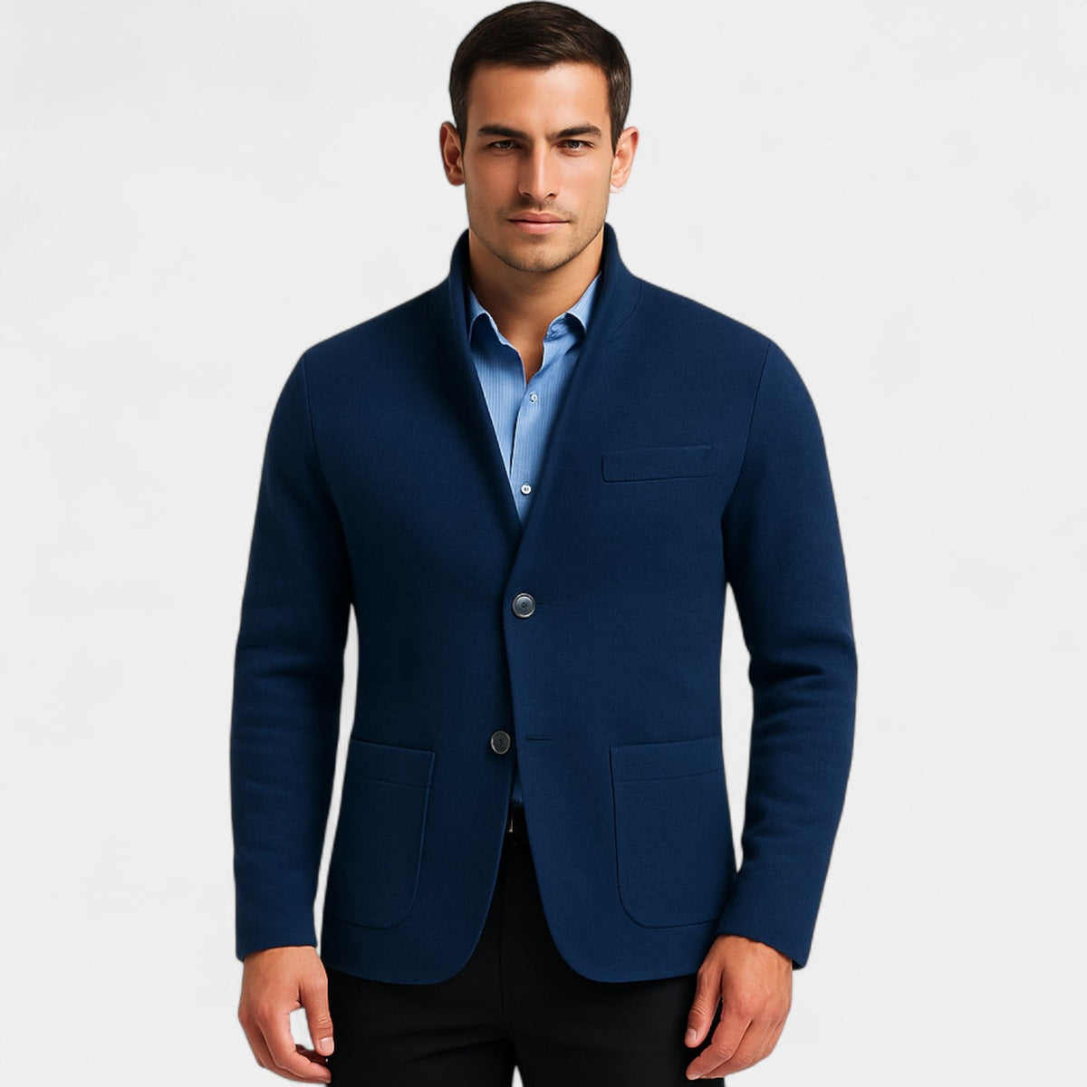 Men's Slim Fit Suit Jacket with Stand Collar – Modern Elegance