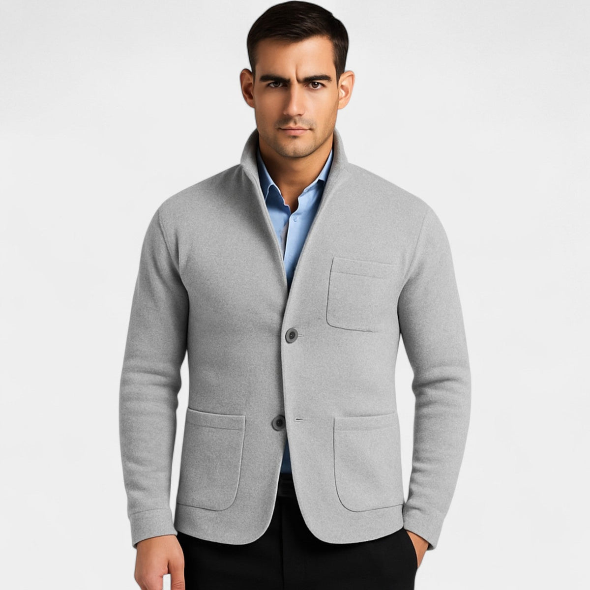Men's Slim Fit Suit Jacket with Stand Collar – Modern Elegance