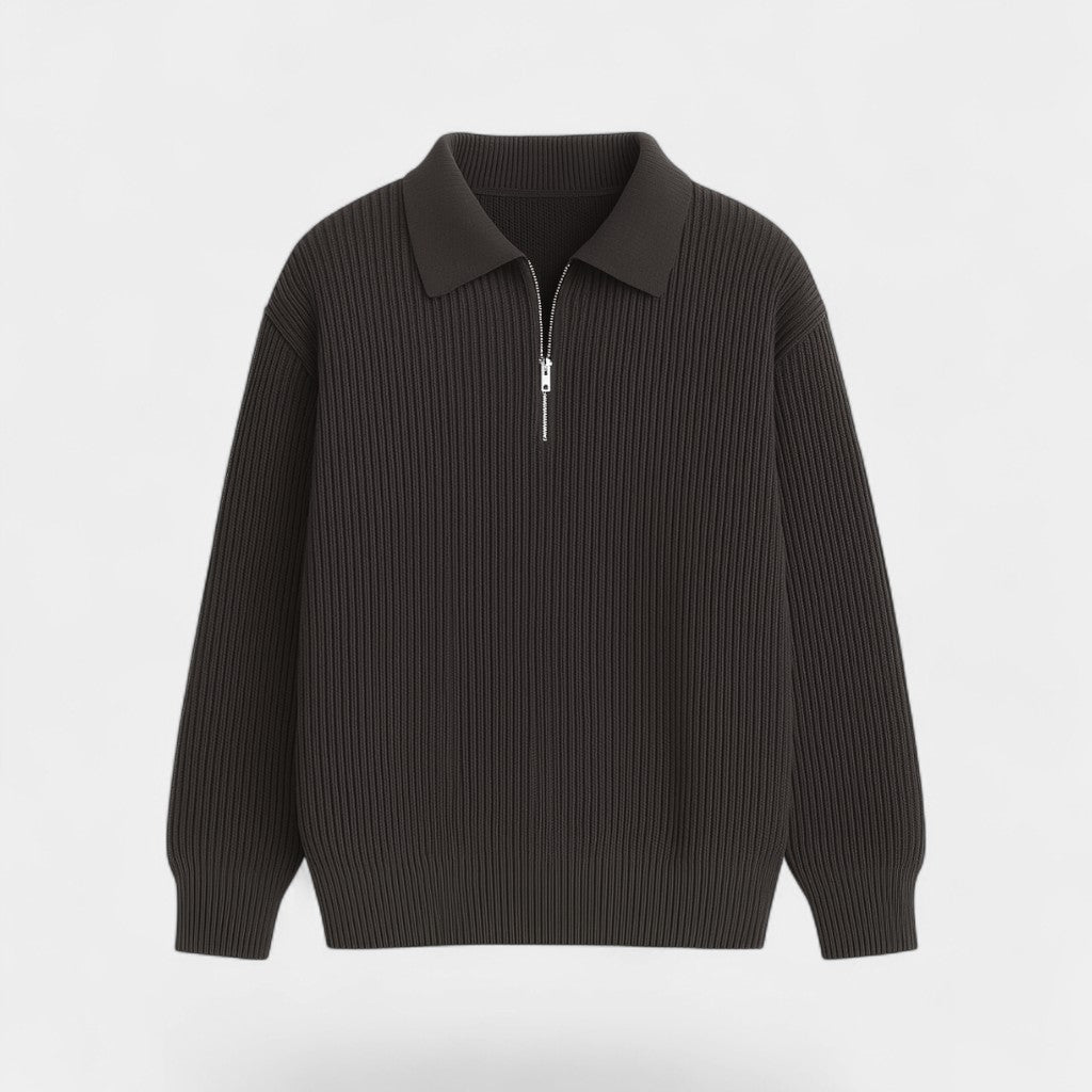 Men's zip-up knitted sweater - trendy loose fit