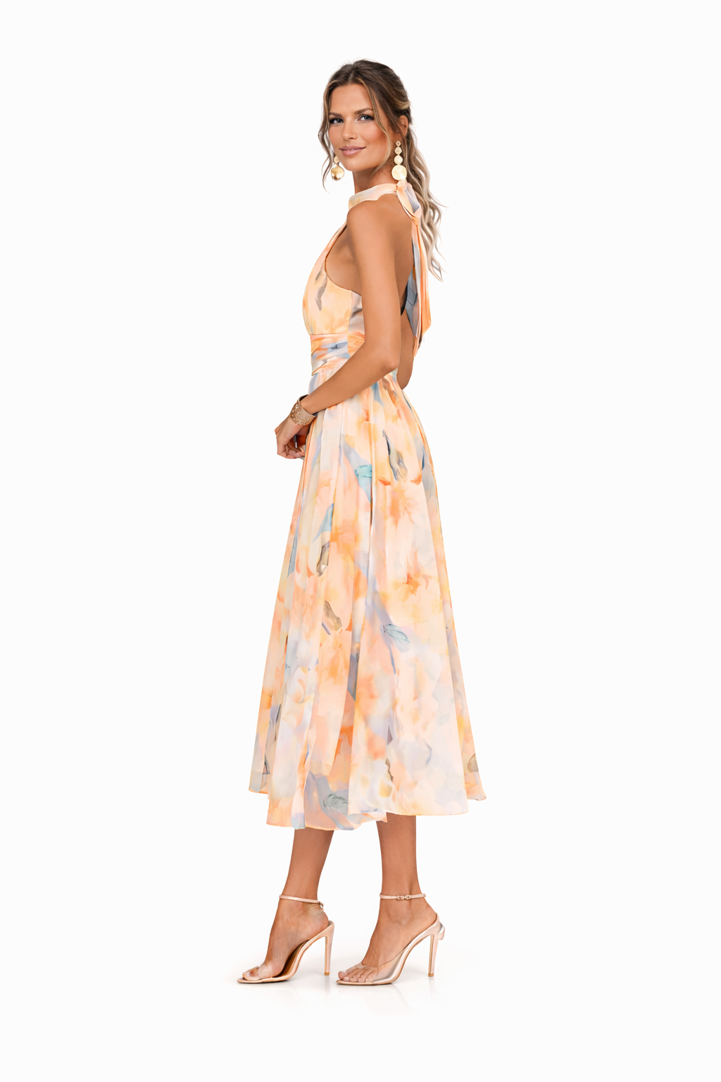Women’s Halter-Neck Maxi Dress – Fluid Sleeveless Cut, Open Back