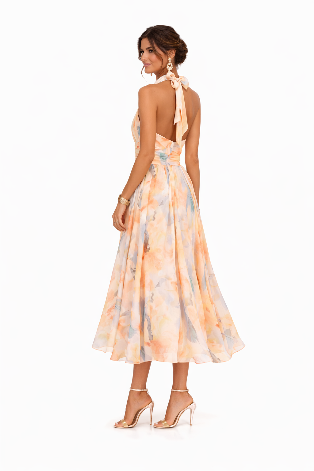 Women’s Halter-Neck Maxi Dress – Fluid Sleeveless Cut, Open Back
