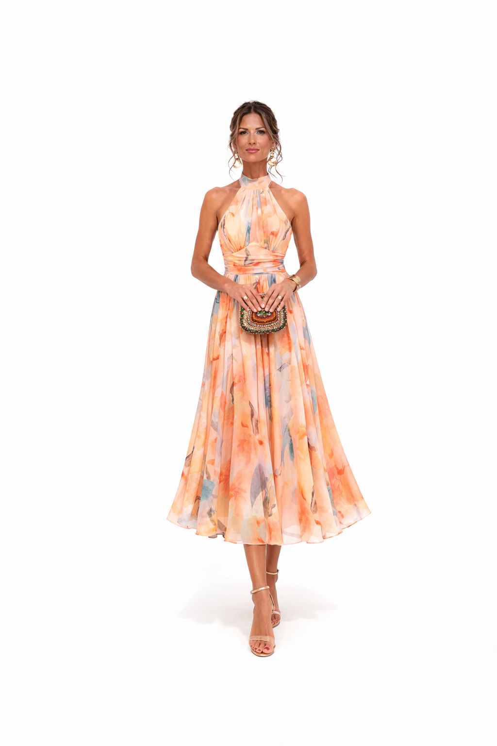 Women’s Halter-Neck Maxi Dress – Fluid Sleeveless Cut, Open Back