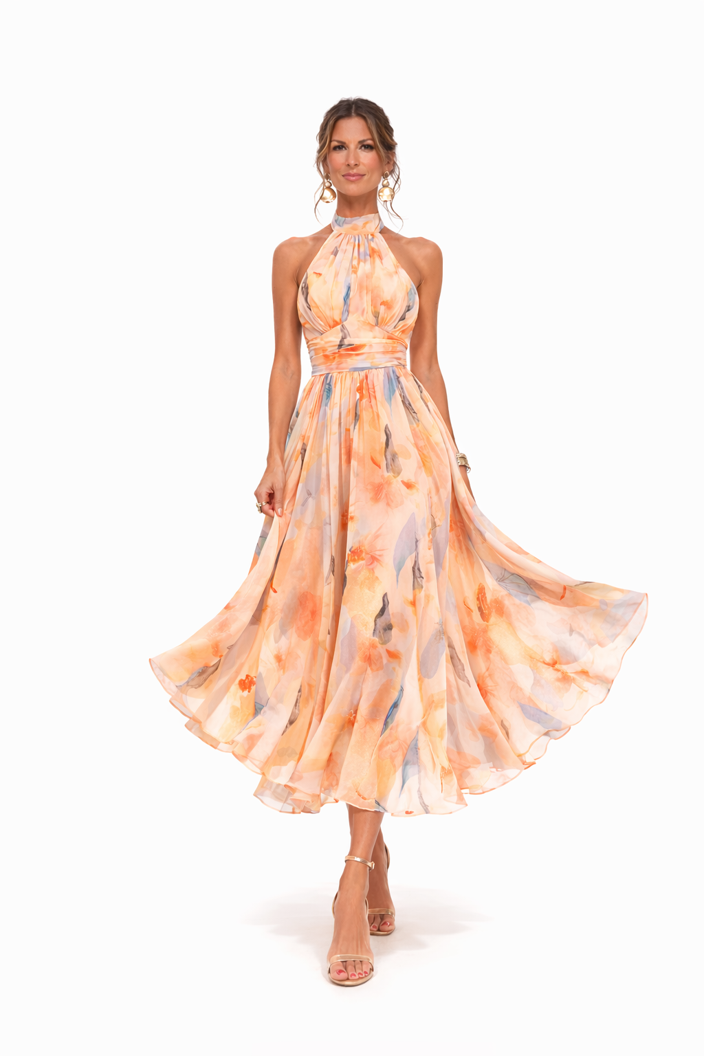 Women’s Halter-Neck Maxi Dress – Fluid Sleeveless Cut, Open Back