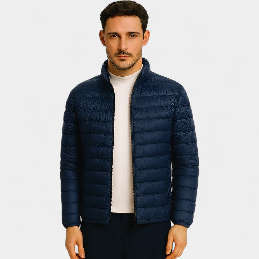 Men's lightweight wool down jacket – ultra-thin high collar