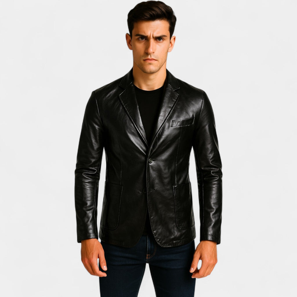 Men's leather blazer - slim fit buttoned lapel