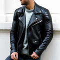 Men's Faux Leather Biker Jacket – Stand Collar, Zip Closure, Relaxed Fit