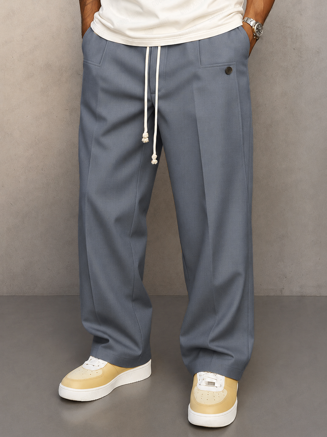 Men's Wide Pleated Pants – Relaxed Fit with Drawstring