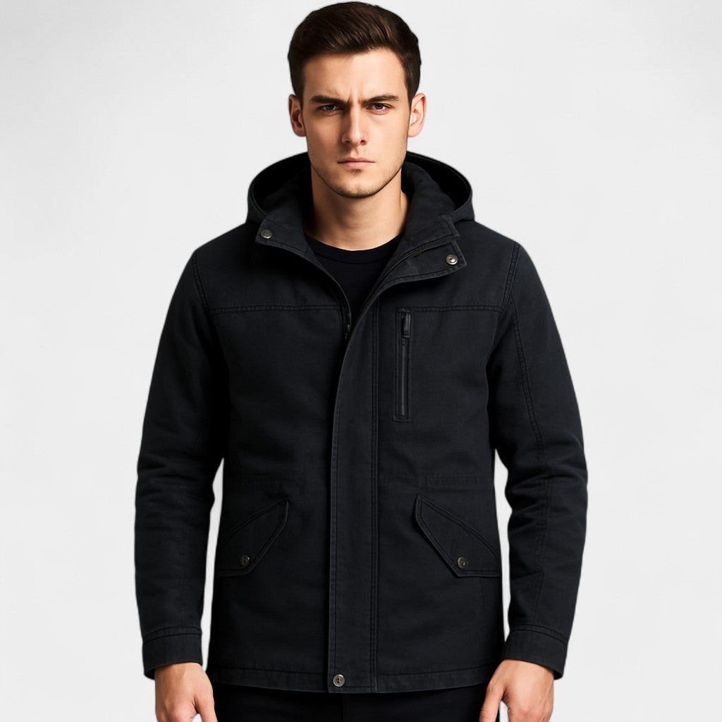 Men’s cotton hooded parka – washed lapel jacket