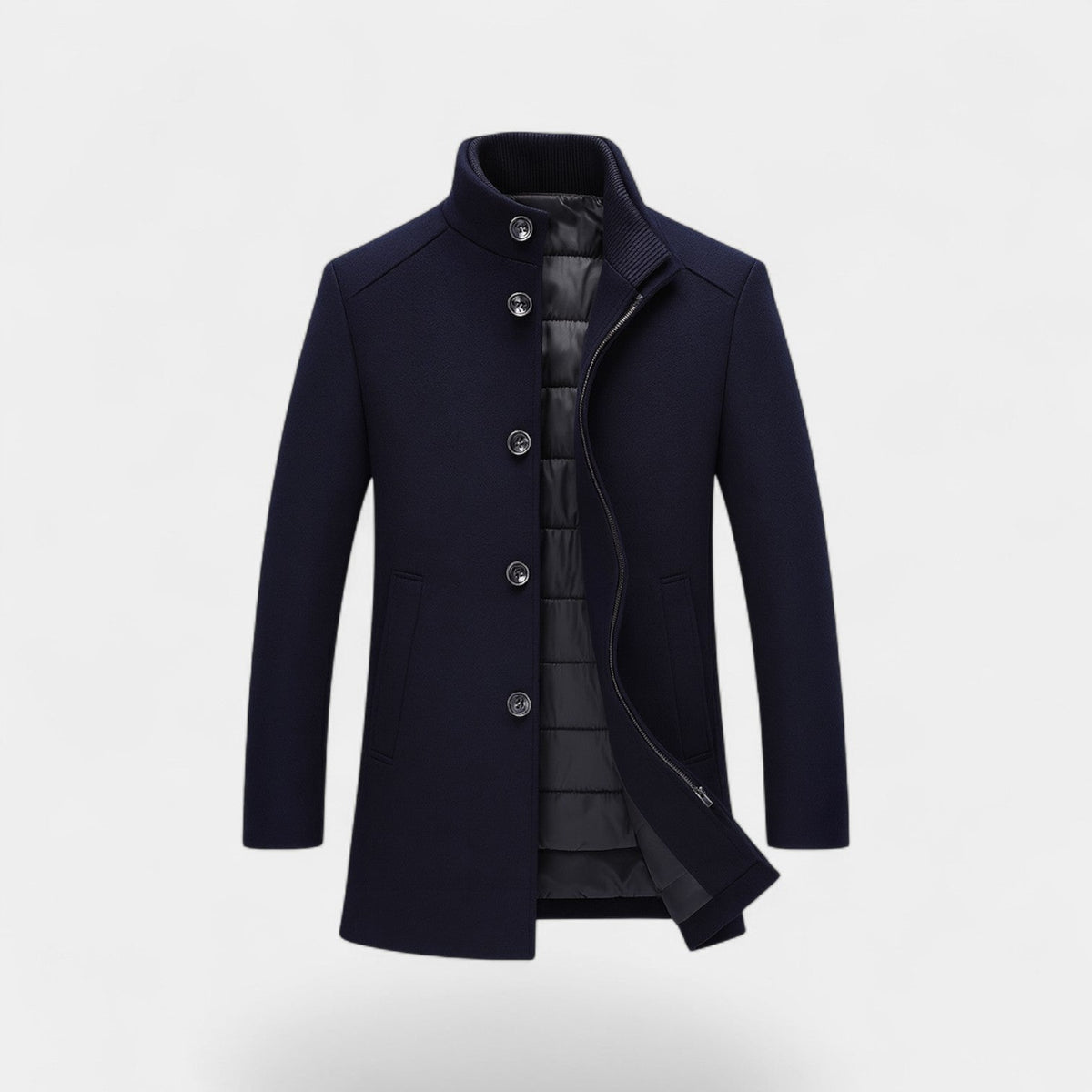 Men's Technical-Blend Trench Parka Coat – Stand Collar with Removable Gilet