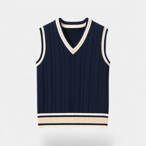 Men’s cable-knit V-neck sleeveless cardigan – timeless relaxed luxury