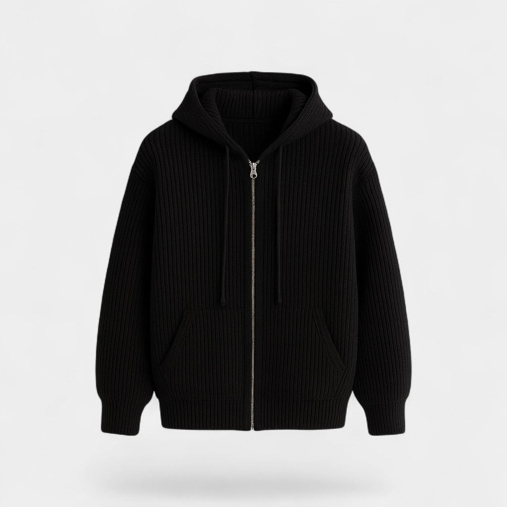 Men’s knitted hooded zip gilet – refined relaxed elegance