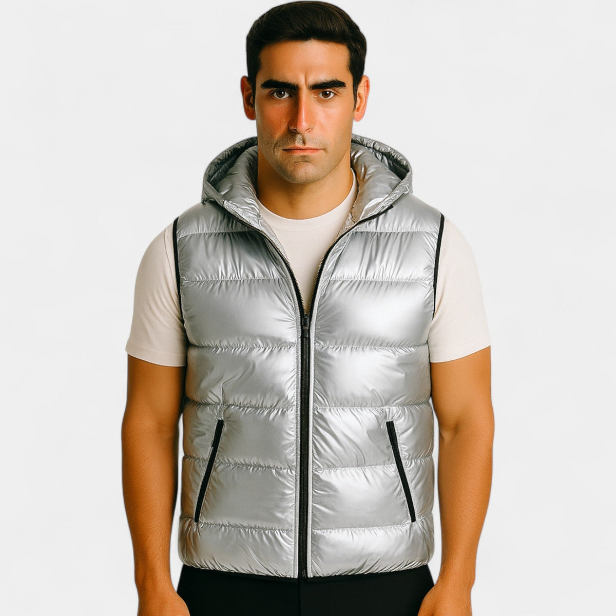 Men's Sleeveless Hooded Shiny Cotton Vest – Elegant Down Jacket