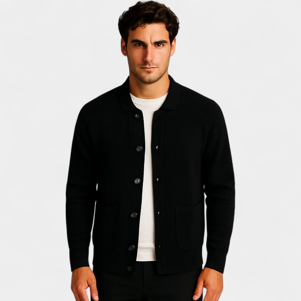 Men's Knit Cardigan – Buttoned Crew Neck