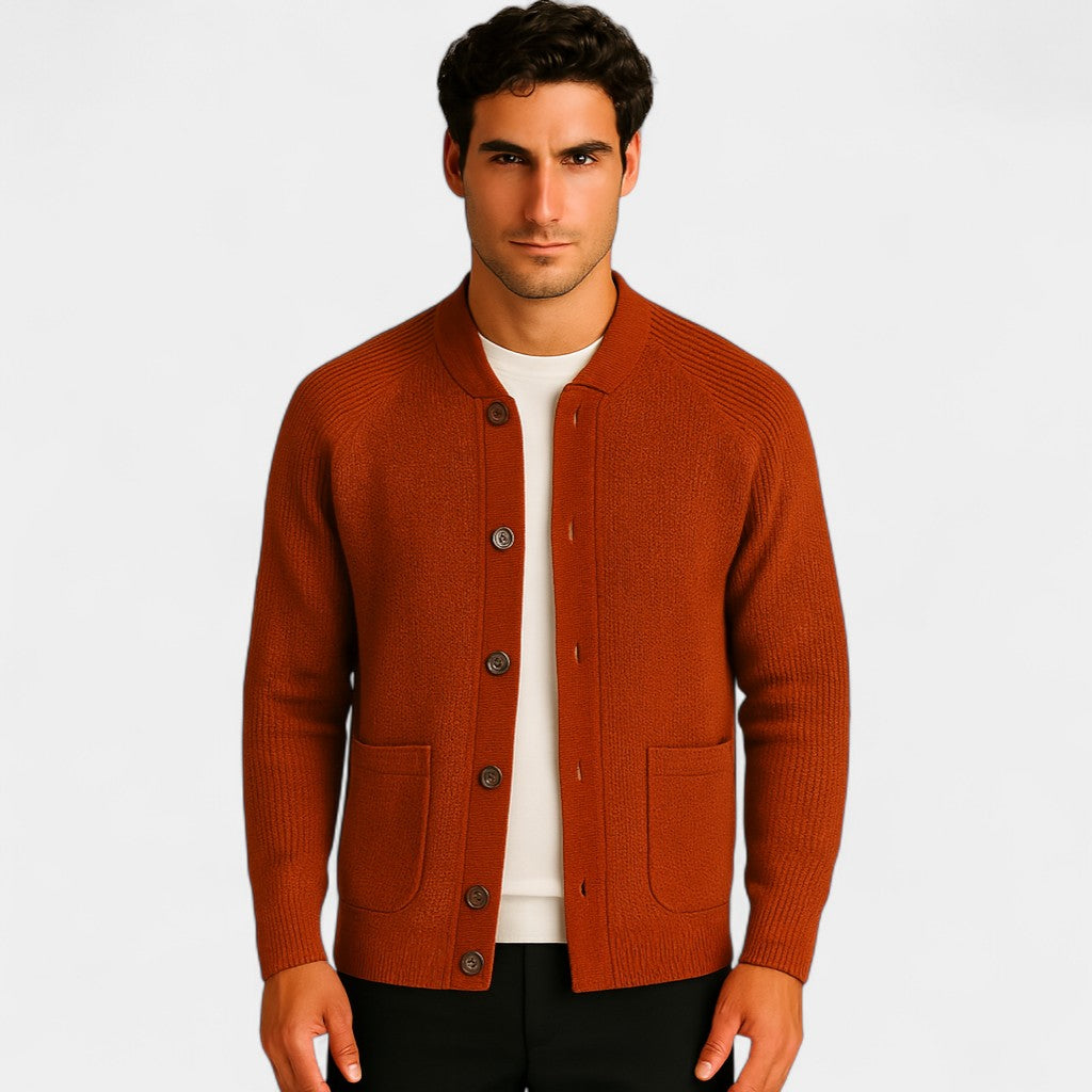 Men's Knit Cardigan – Buttoned Crew Neck