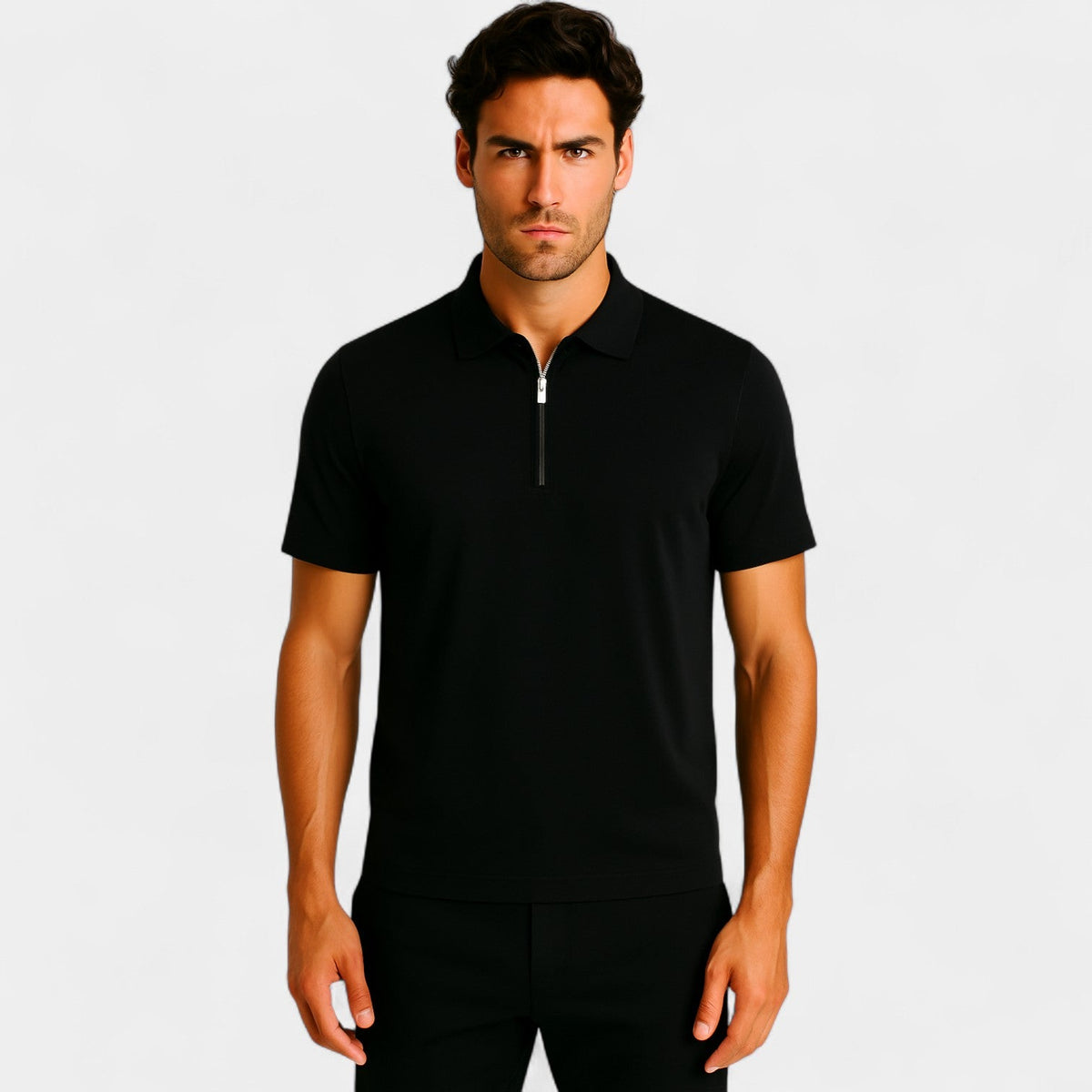 Men's Seamless Iced Silk Polo – Luxury Quarter-Zip Fit