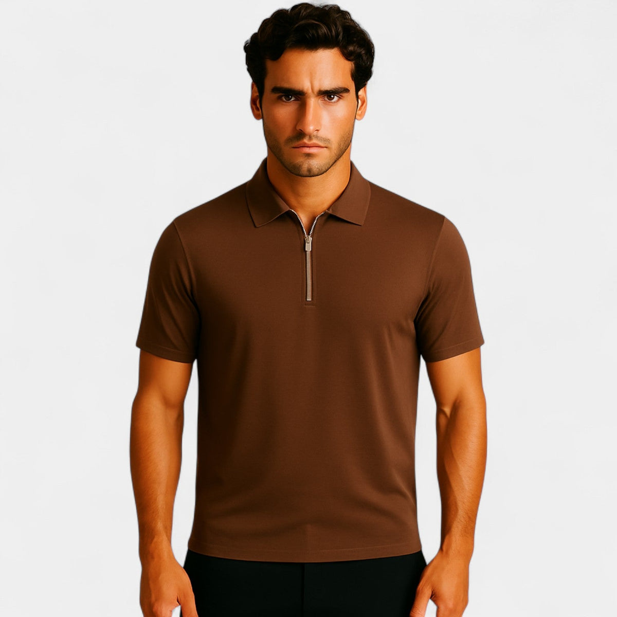 Men's Seamless Iced Silk Polo – Luxury Quarter-Zip Fit