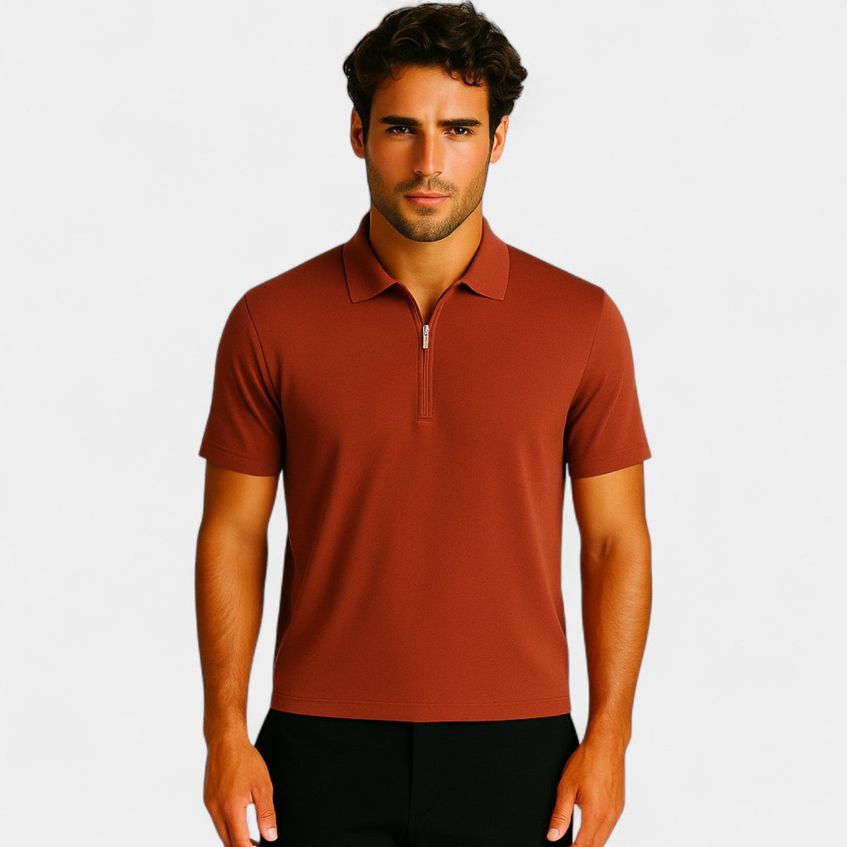 Men's Seamless Iced Silk Polo – Luxury Quarter-Zip Fit