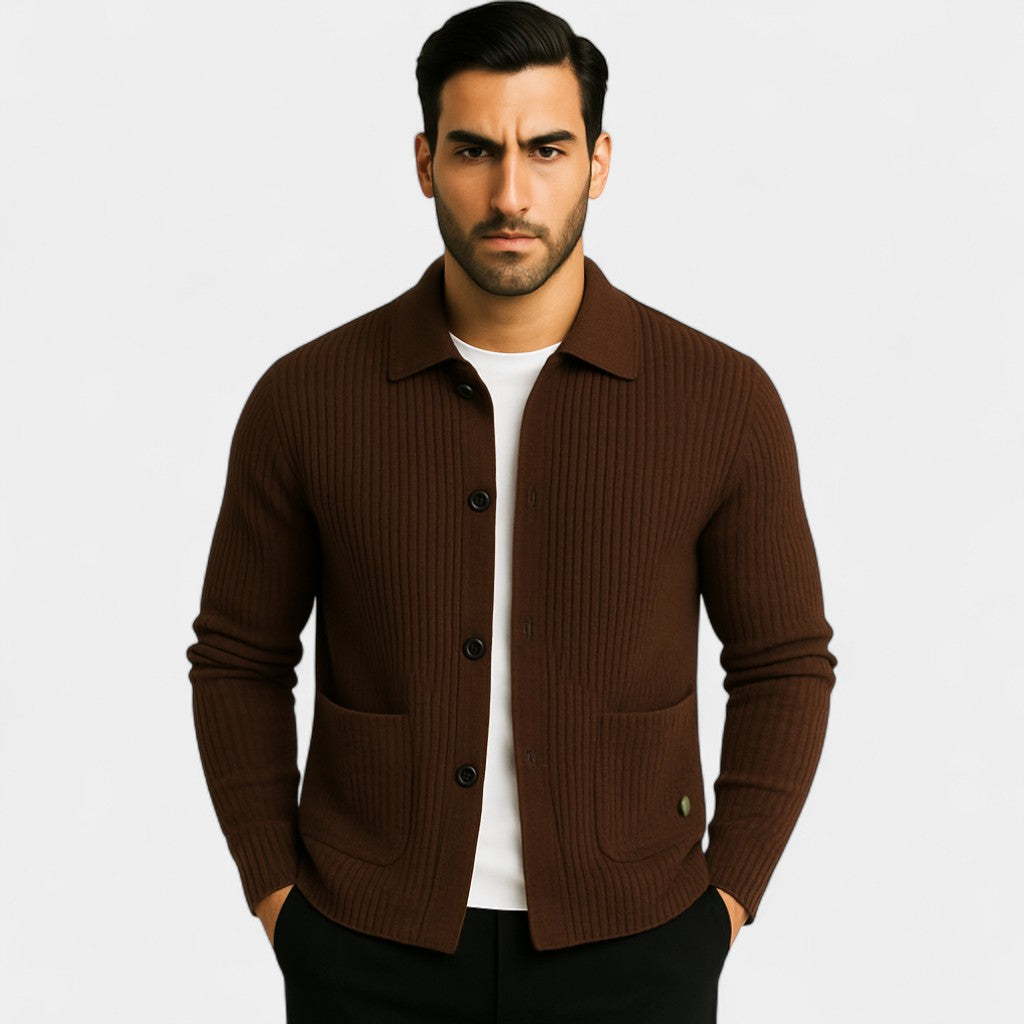 Men's Knitted Cotton Cardigan – Classic Refined Buttoned