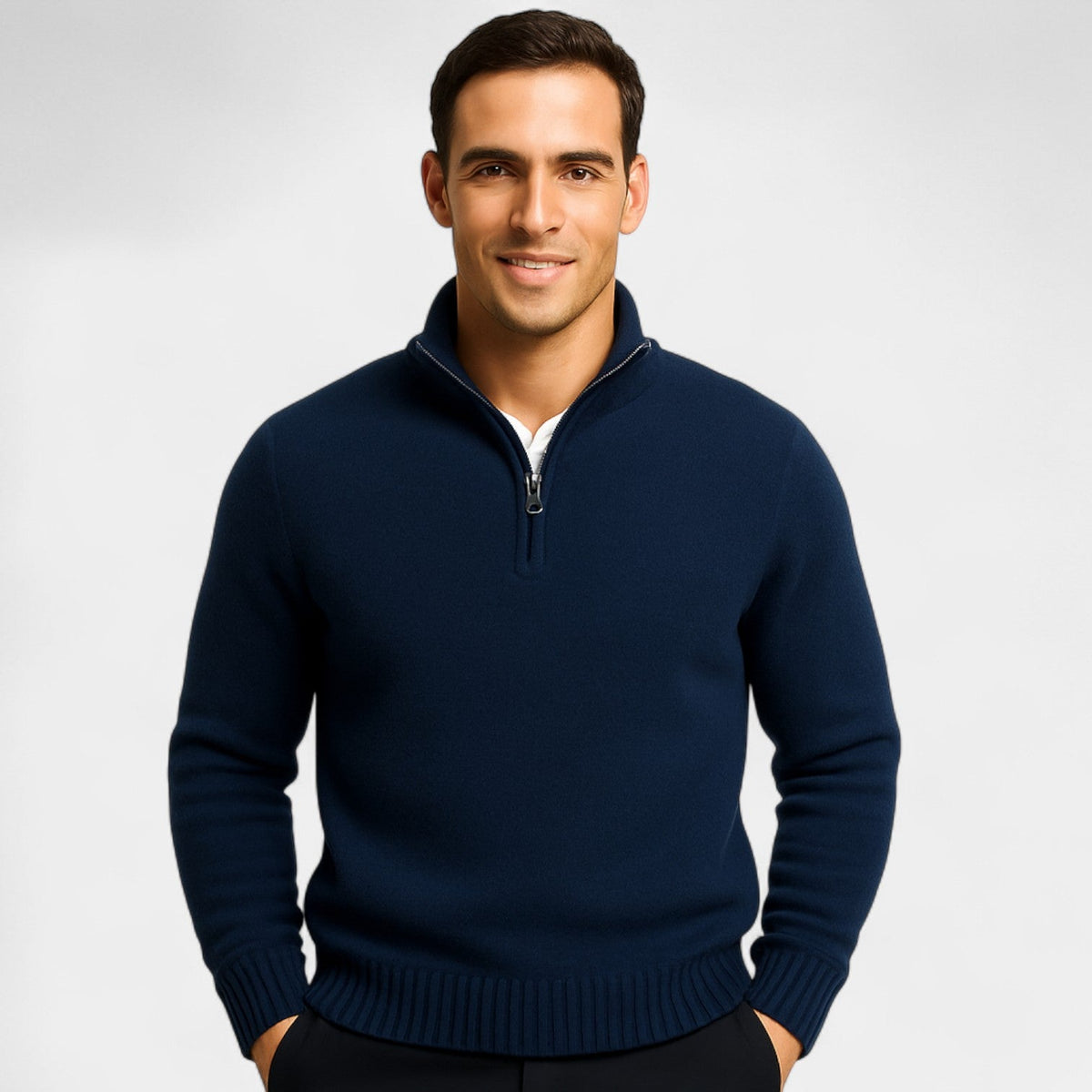 Men's Thermal Mixed Cotton Quarter-Zip Sweater – Refined Winter Essential