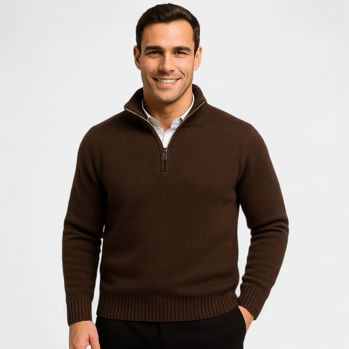 Men's Thermal Mixed Cotton Quarter-Zip Sweater – Refined Winter Essential