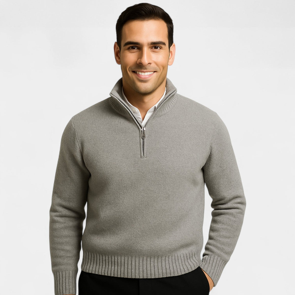 Men's Thermal Mixed Cotton Quarter-Zip Sweater – Refined Winter Essential
