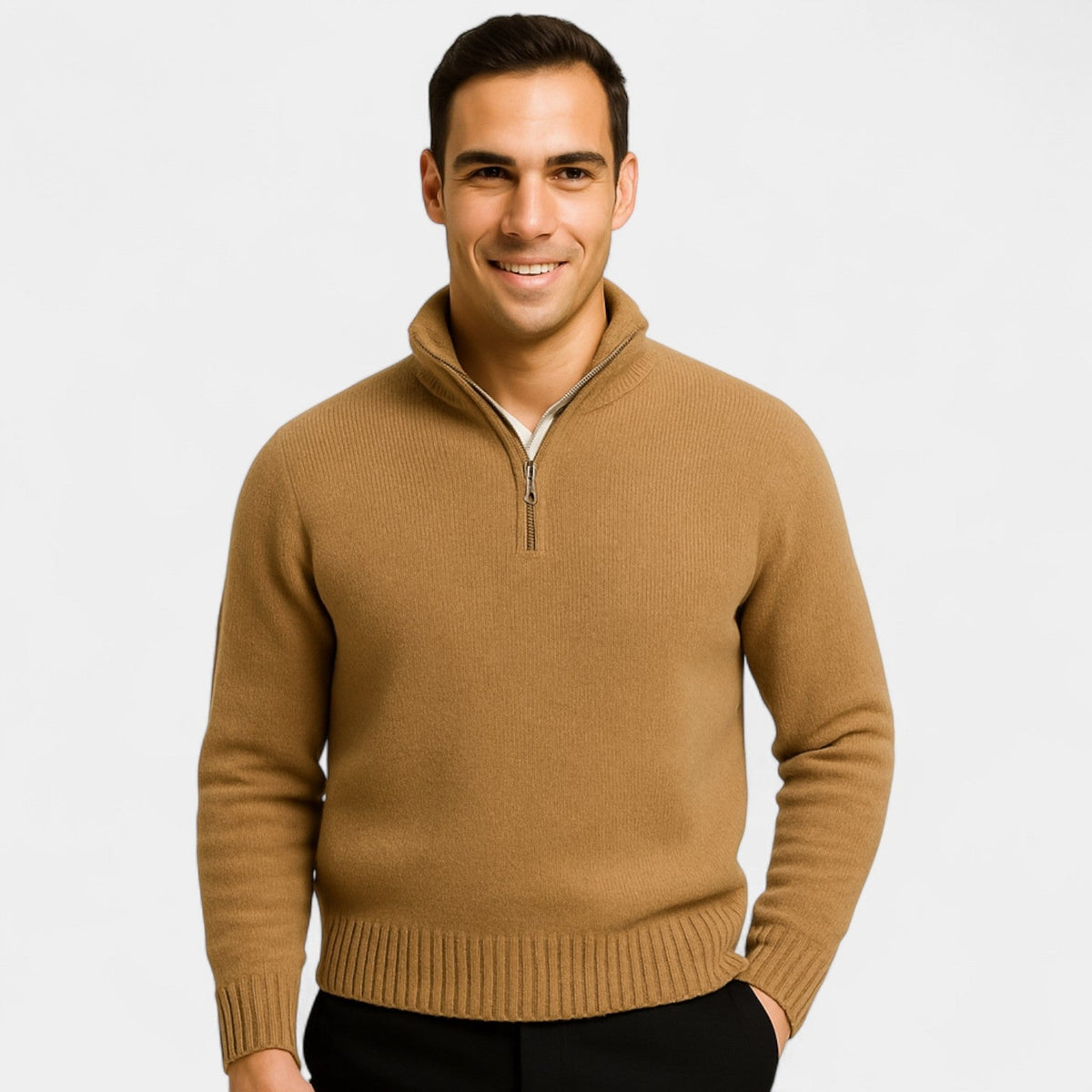 Men's Thermal Mixed Cotton Quarter-Zip Sweater – Refined Winter Essential