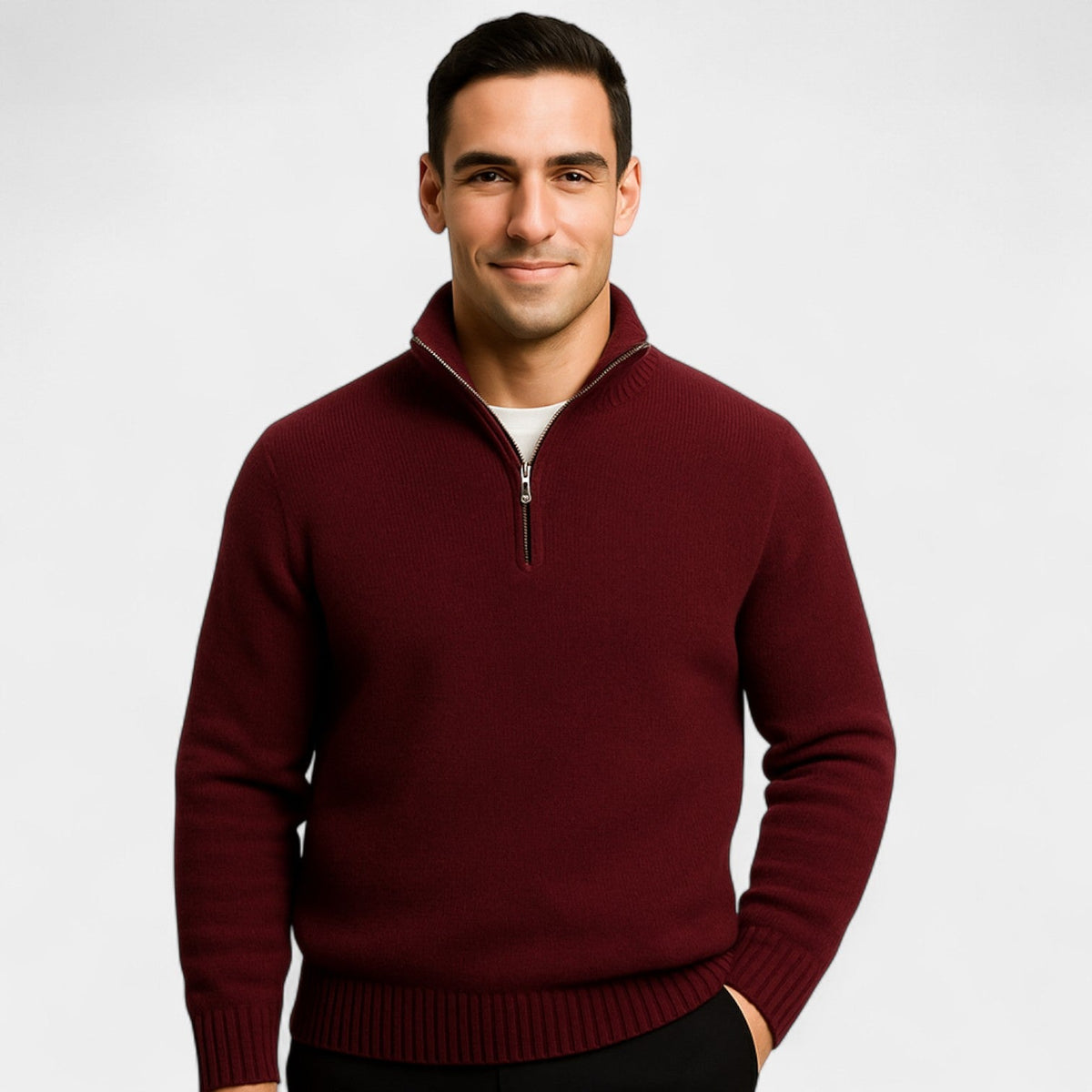 Men's Thermal Mixed Cotton Quarter-Zip Sweater – Refined Winter Essential