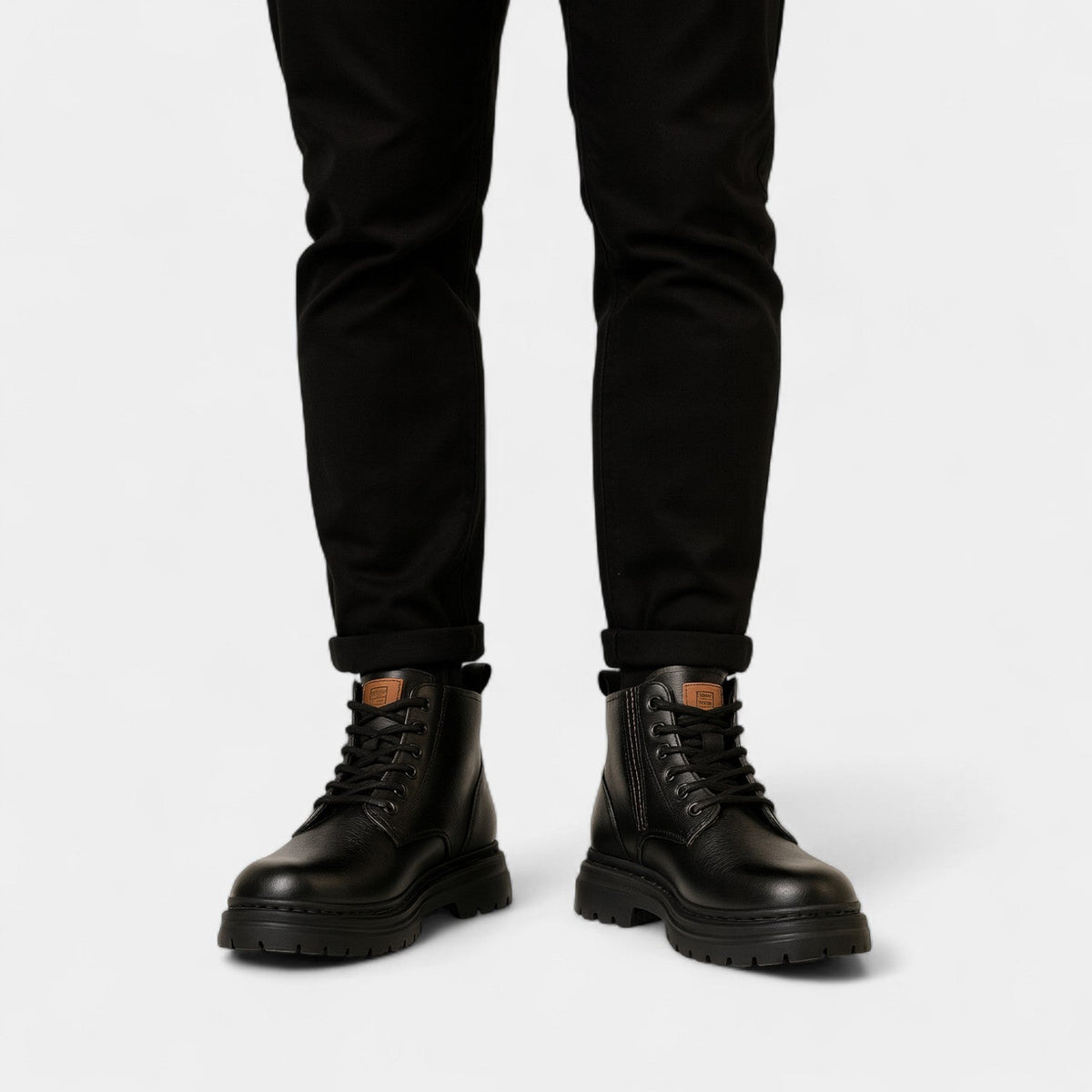 Men's Retro PU Leather Boots – Thick Mid-Height Sole