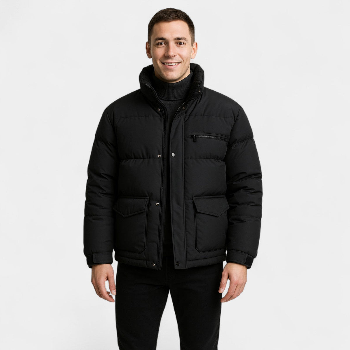 Men's Mixed Cotton High Collar Down Jacket – Refined, Warm, Technical Fit