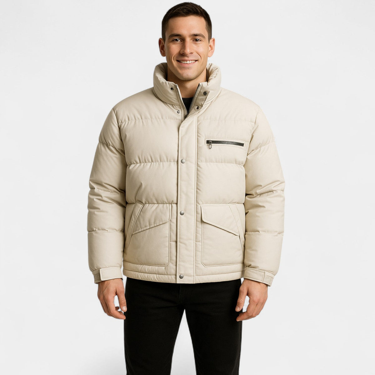 Men's Mixed Cotton High Collar Down Jacket – Refined, Warm, Technical Fit