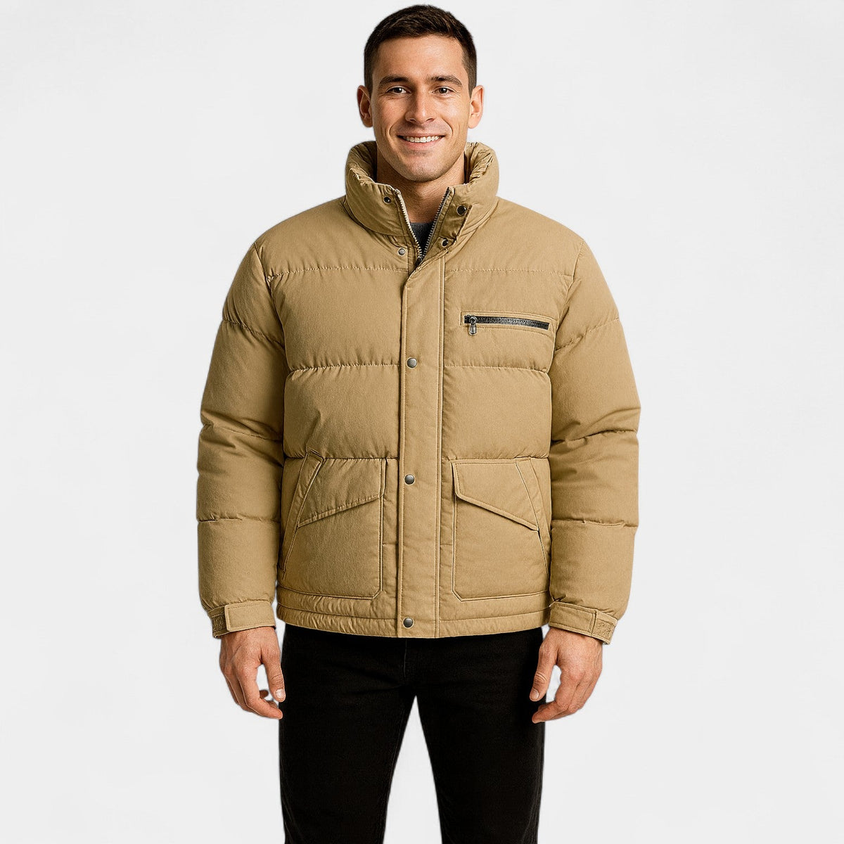 Men's Mixed Cotton High Collar Down Jacket – Refined, Warm, Technical Fit