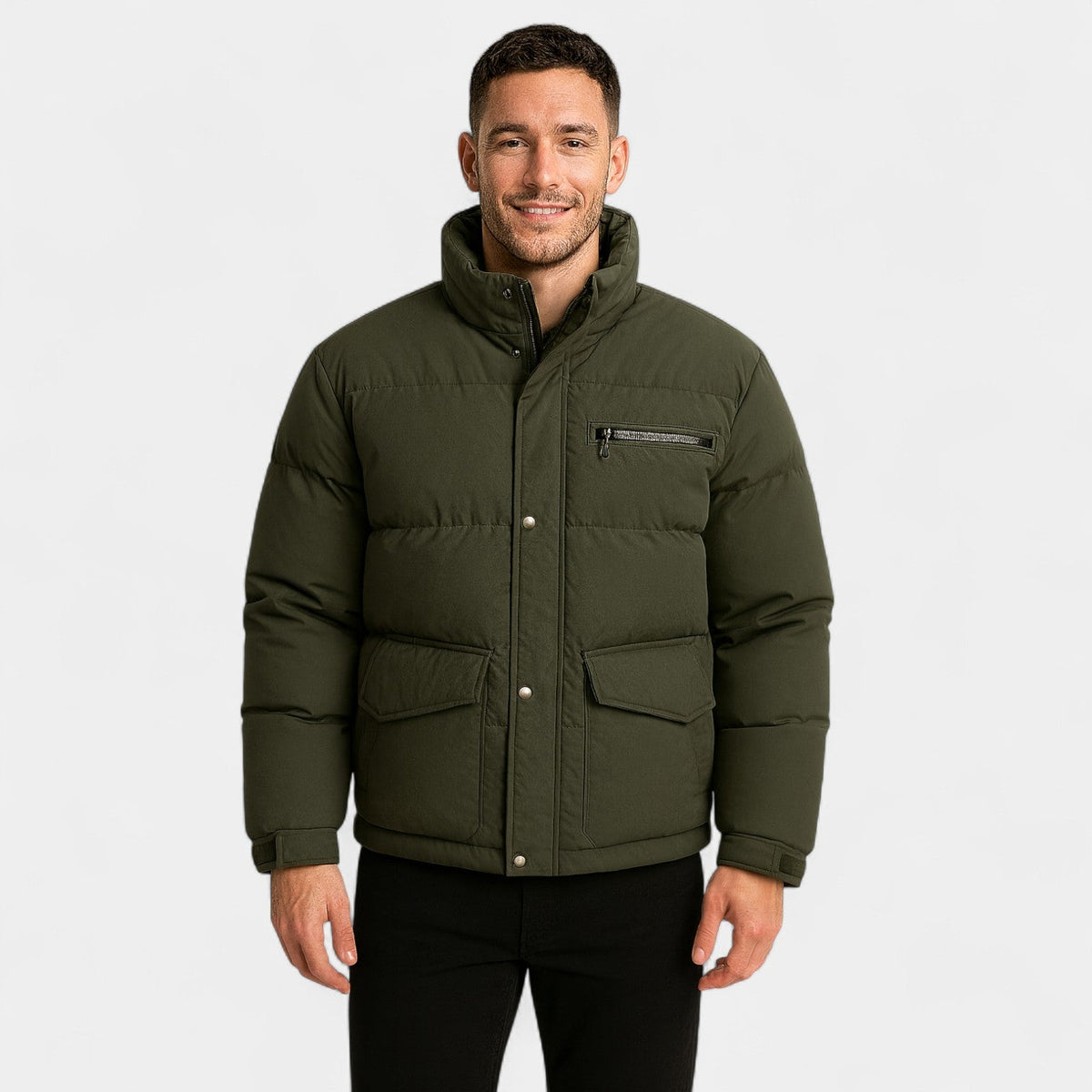Men's Mixed Cotton High Collar Down Jacket – Refined, Warm, Technical Fit