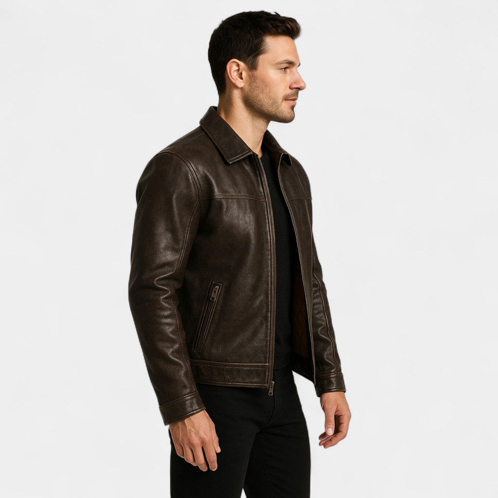 Men's vintage matte cowhide leather jacket – refined, bold, everyday silhouette