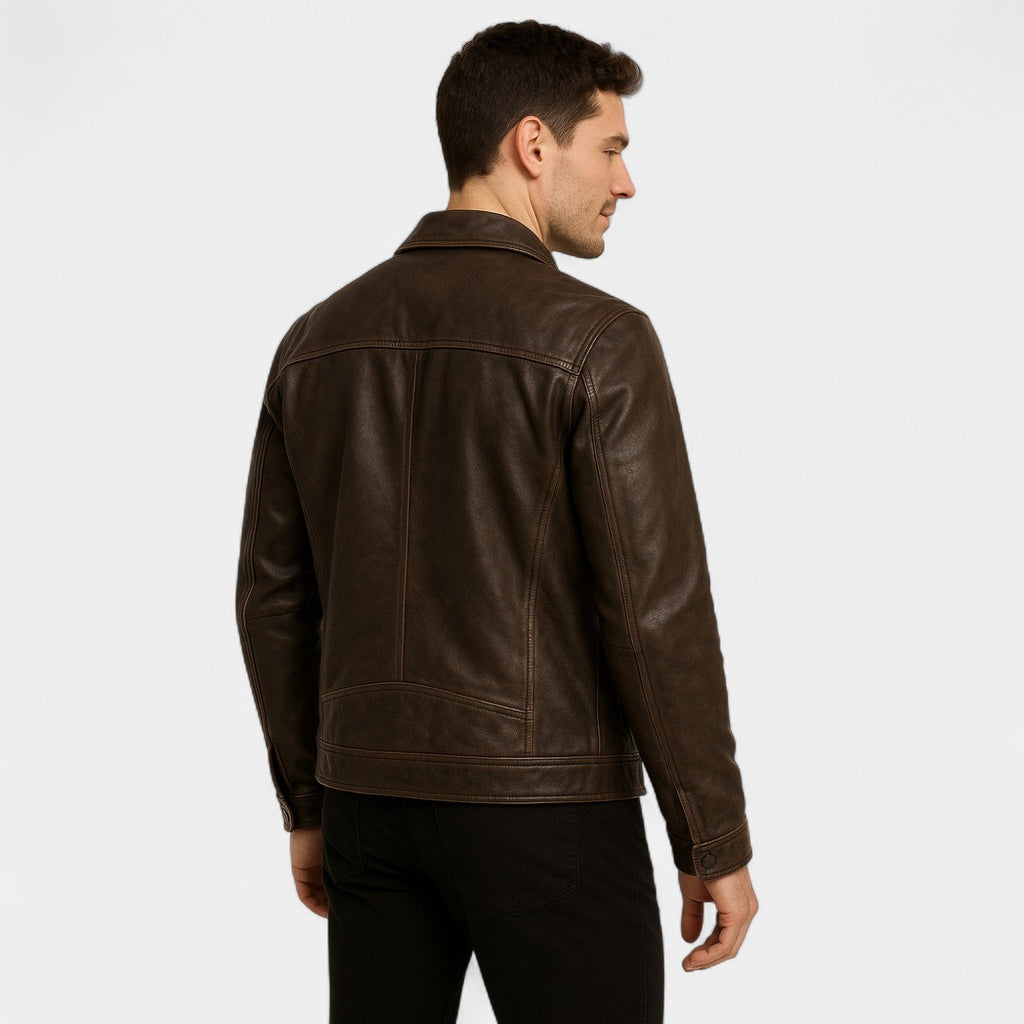 Men's vintage matte cowhide leather jacket – refined, bold, everyday silhouette