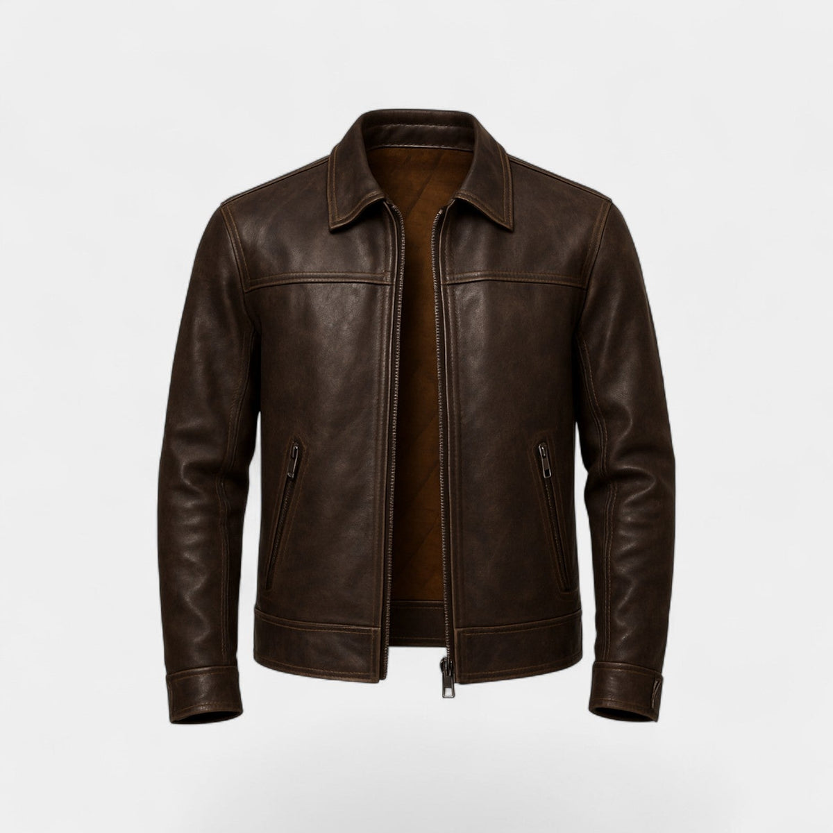 Men's vintage matte cowhide leather jacket – refined, bold, everyday silhouette