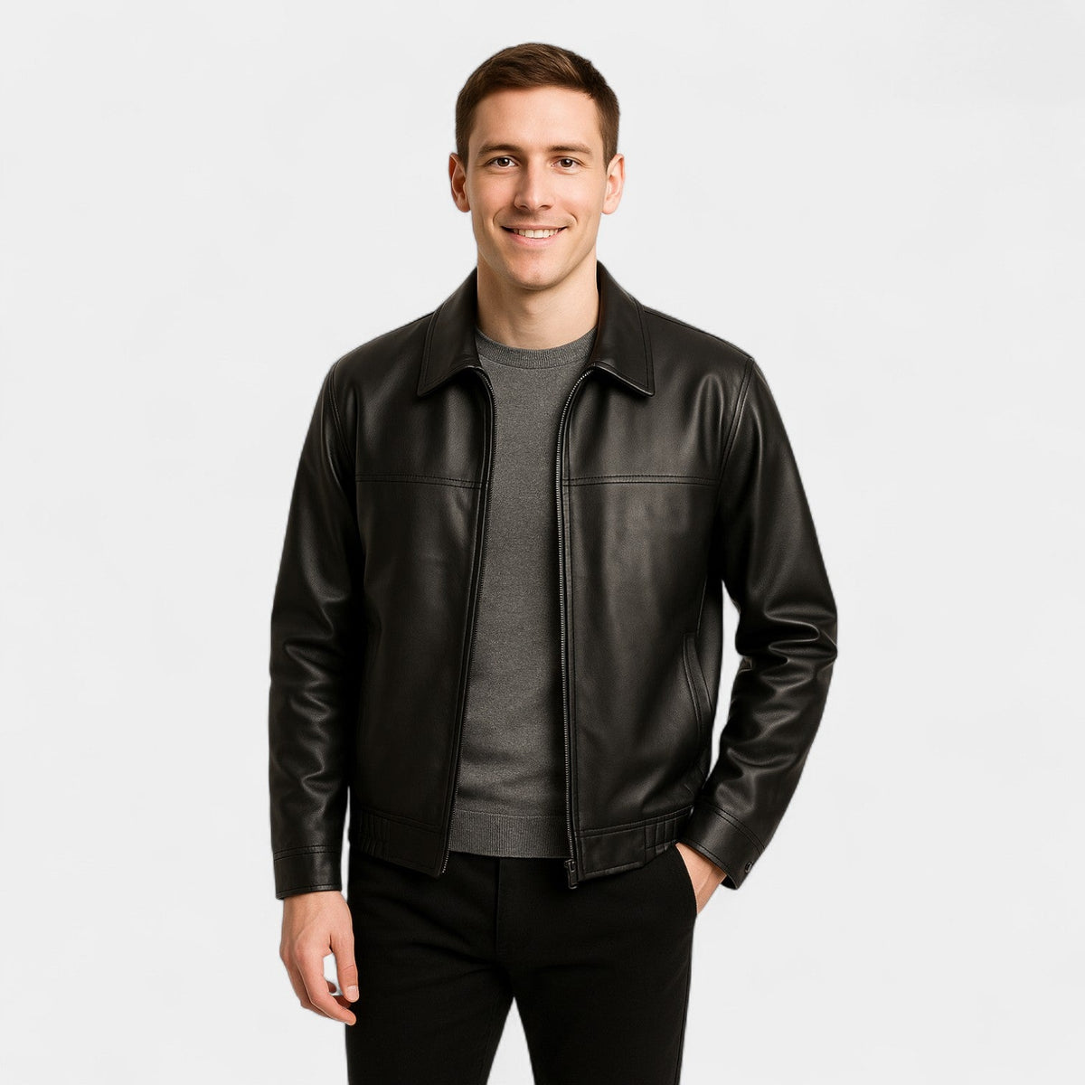 Men's fitted PU leather coat