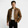 Men's fitted PU leather coat