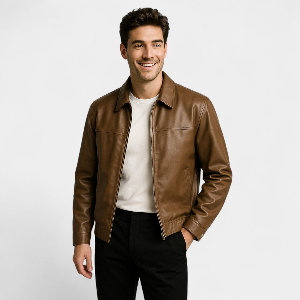 Men's fitted PU leather coat