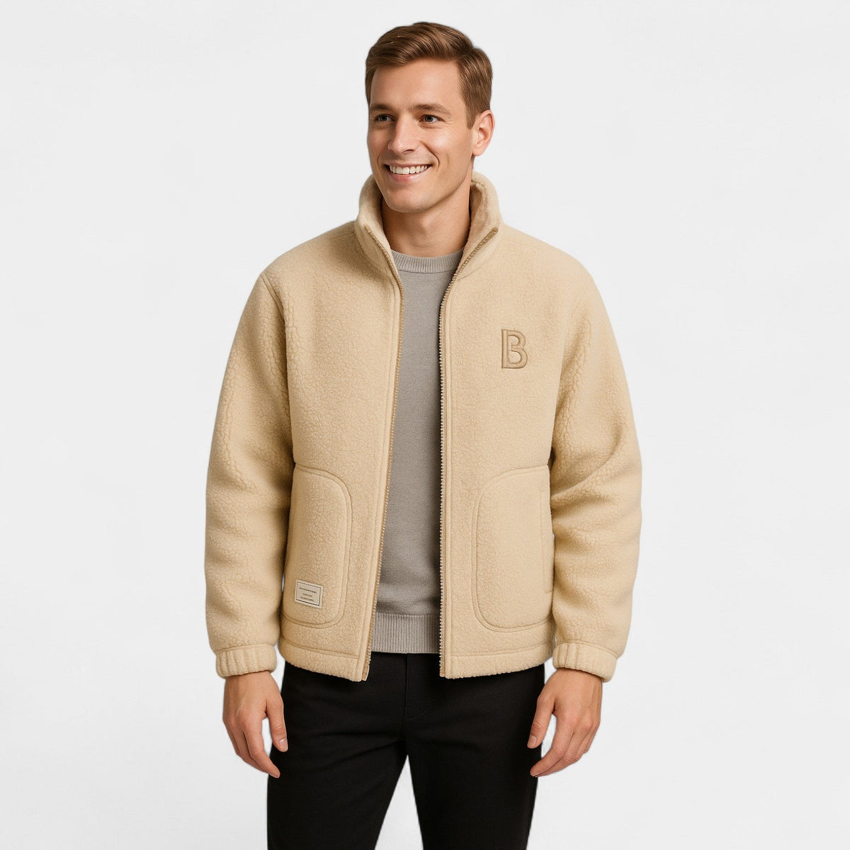 Men's varsity jacket in pure cashmere – refined, warm, timeless silhouette