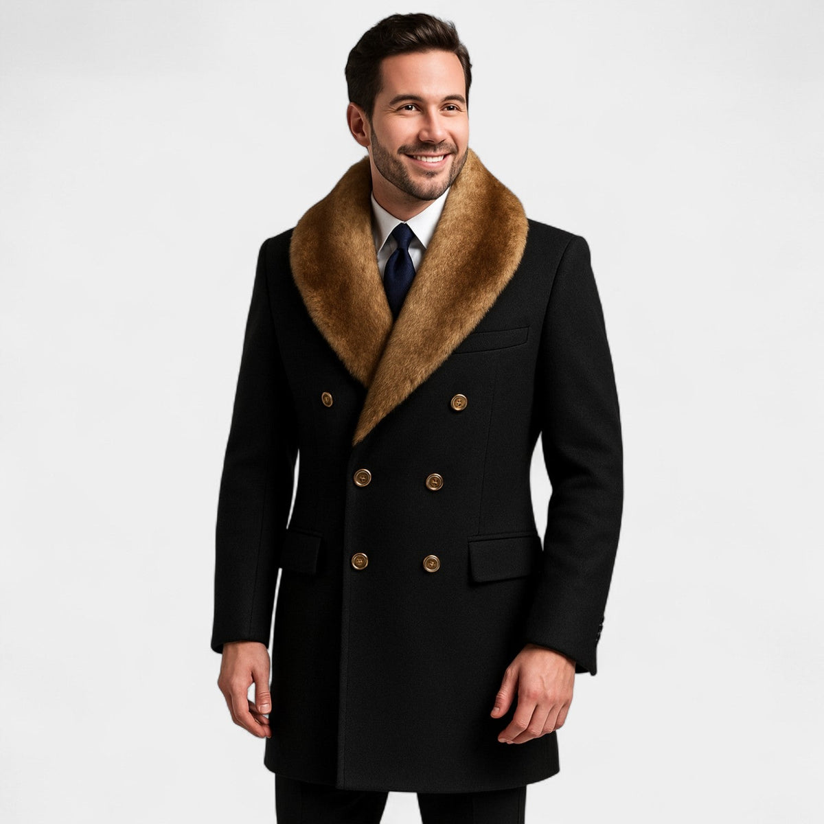 Men's mid-length polo collar wool jacket – refined, fitted, winter silhouette